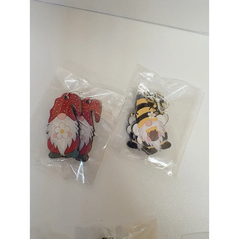 28 Pair Bulk Lot Holiday Gnome Drop Earrings Seasonal Mixed Designs handmade